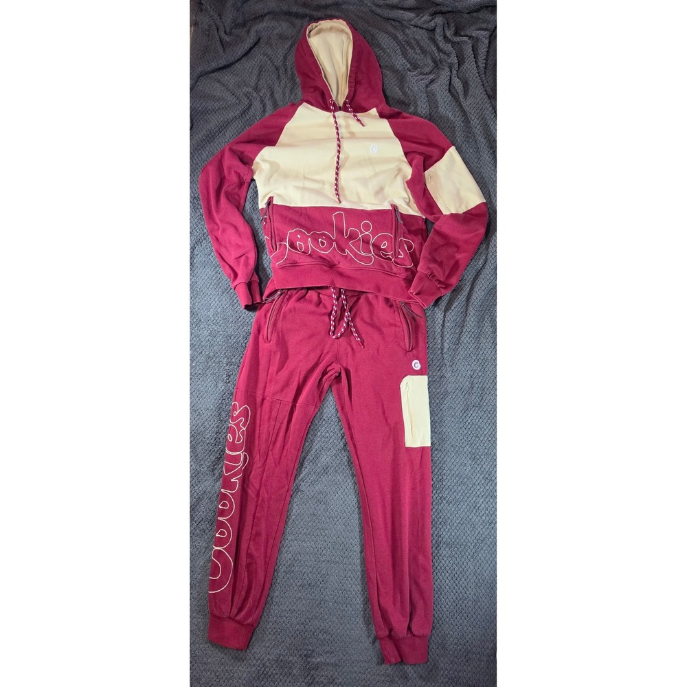 Cookies SF Tracksuit Set Mens Small Burgundy Cream Hoodie Joggers Colorblock